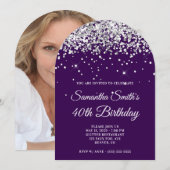 Invitation Parties scintillant d'argent noir violet photo 40e (Devant / Derrière)