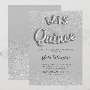 Invitation parties scintillant d'argent ombre ballons gris Qu