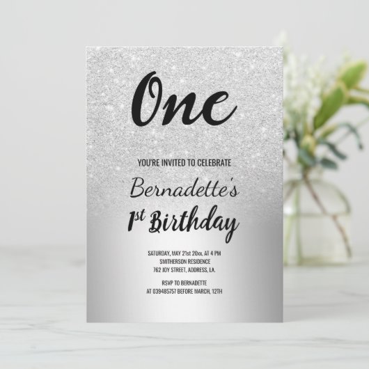 Invitation Parties scintillant d'argent ombre métallique prem (Debout devant)