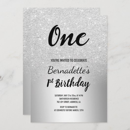 Invitation Parties scintillant d'argent ombre métallique prem (Devant / Derrière)