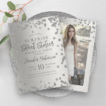 Invitation Parties scintillant d'argent photo SURPRISE Sweet<br><div class="desc">Elégant Sweet sixteen Anniversaire Invitation modèle Silver Parties scintillant Confetti,  personnalisé Photo & script de typographie moderne.</div>