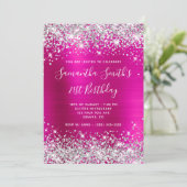 Invitation Parties scintillant d'argent Pink Hot Foil 21e ann (Debout devant)