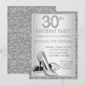 Invitation Parties scintillant d'argent pour femmes haute tal (Devant / Derrière)