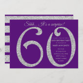 Invitation Parties scintillant d'argent pourpre Surprise 60e  (Devant / Derrière)