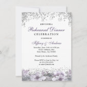 Invitation Parties scintillant d'argent Purple Floral Dîner d (Devant)