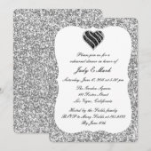 Invitation Parties scintillant d'argent Repétition de coeur n (Devant / Derrière)
