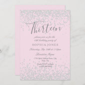 Invitation Parties scintillant d'argent rose 13e anniversaire (Devant / Derrière)