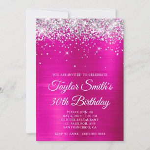 Invitation Parties scintillant d'argent rose chaud 30e annive