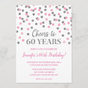 Invitation Parties scintillant d'argent rose Confetti encoura