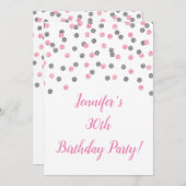 Invitation Parties scintillant d'argent rose Confetti encoura (Devant / Derrière)