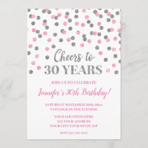 Invitation Parties scintillant d'argent rose Confetti encoura