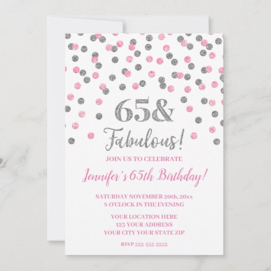 Invitation Parties scintillant d'argent rose Confetti encoura (Dos)