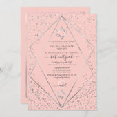 Invitation Parties scintillant d'argent rose Confetti Terrari (Devant / Derrière)
