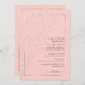 Invitation Parties scintillant d'argent rose Diagonal Confett (Devant / Derrière)