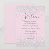 Invitation Parties scintillant d'argent rose doux 16 16e anni (Devant / Derrière)