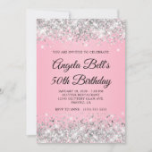 Invitation Parties scintillant d'argent rose fantaisie Monogr (Devant)