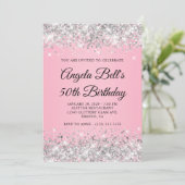 Invitation Parties scintillant d'argent rose fantaisie Monogr (Debout devant)