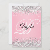 Invitation Parties scintillant d'argent rose fantaisie Monogr (Dos)