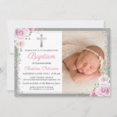 Invitation Parties scintillant d'argent rose floral fille Bap (Devant)