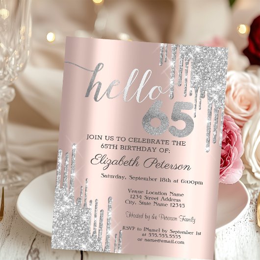 Invitation Parties scintillant d'argent Rose Gold 65e anniver