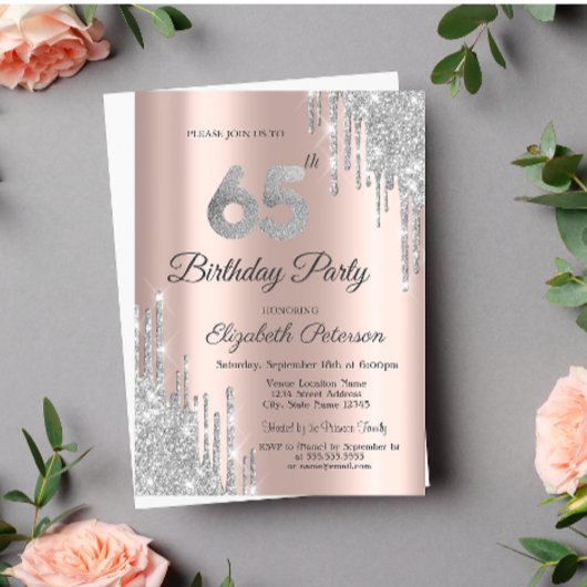 Invitation Parties scintillant d'argent Rose Gold 65e anniver