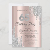 Invitation Parties scintillant d'argent Rose Gold 65e anniver (Devant)