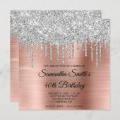 Invitation Parties scintillant d'argent Rose Gold Foil 40e an (Devant / Derrière)