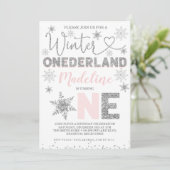 Invitation Parties scintillant d'argent rose Hiver Onederland (Debout devant)