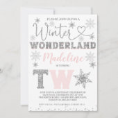 Invitation Parties scintillant d'argent rose hiver Wonderland (Devant)
