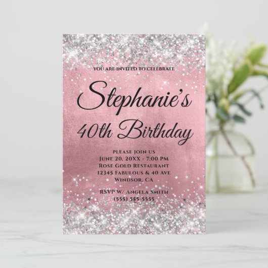 Invitation Parties scintillant d'argent rose huile Fancy Mono (Debout devant)