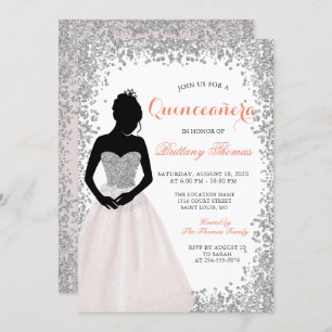 Invitation Parties scintillant d'argent rose Quinceanera 15e 