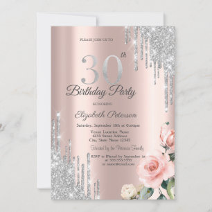 Invitation Parties scintillant d'argent Rose Rose Gold 30e