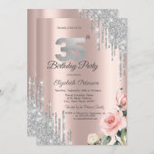 Invitation Parties scintillant d'argent Rose Rose Gold 35e (Devant / Derrière)