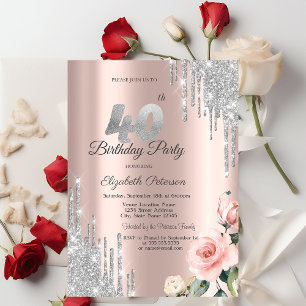 Invitation Parties scintillant d'argent Rose Rose Gold 40e