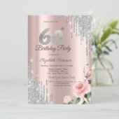 Invitation Parties scintillant d'argent Rose Rose Gold 60e (Debout devant)