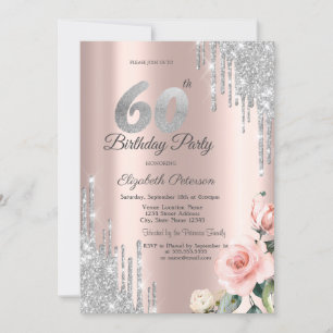 Invitation Parties scintillant d'argent Rose Rose Gold 60e