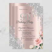 Invitation Parties scintillant d'argent Rose Rose Gold 90e (Devant / Derrière)