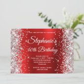 Invitation Parties scintillant d'argent Rouge Blanc Monogramm (Debout devant)