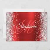 Invitation Parties scintillant d'argent Rouge Blanc Monogramm (Dos)