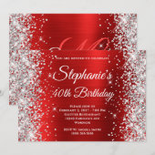 Invitation Parties scintillant d'argent Rouge Blanc Monogramm (Devant / Derrière)