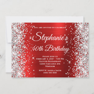 Invitation Parties scintillant d'argent Rouge Blanc Monogramm