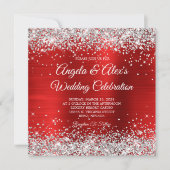 Invitation Parties scintillant d'argent Rouge huile de mariag (Devant)