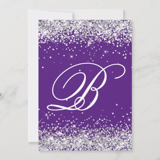 Invitation Parties scintillant d'argent Royal violet Monogram (Dos)