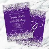Invitation Parties scintillant d'argent Royal violet Monogram