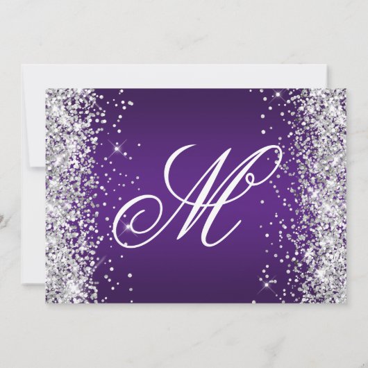 Invitation Parties scintillant d'argent Royal violet Ombre fa (Dos)