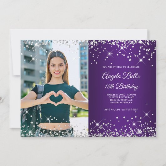 Invitation Parties scintillant d'argent Royal violet photo 18 (Devant)