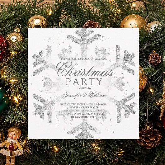 Invitation Parties scintillant d'argent Snowflake Noël Fête