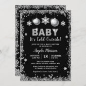 Invitation Parties scintillant d'argent Snowflakes Baby Il fa (Devant / Derrière)