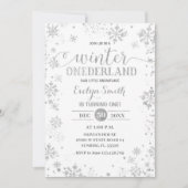 Invitation Parties scintillant d'argent Snowflakes hiver Anni (Devant)