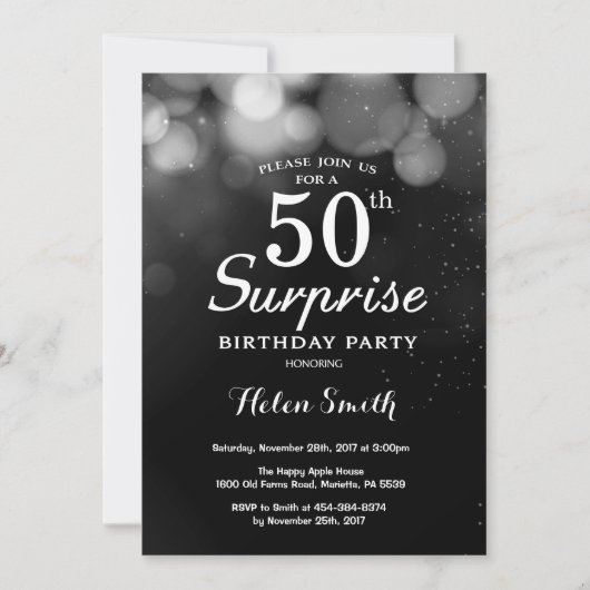 Invitation Parties scintillant d'argent Surprise 50e annivers (Devant)